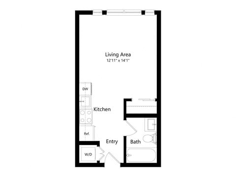 Floor plan for studio, 1 bath, 353 sqft